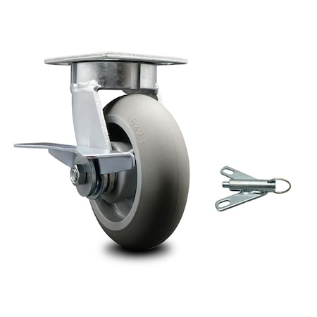 Service Caster 6 Inch Kingpinless Thermoplastic Rubber Wheel Caster with Brake and Swivel Lock SCC-KP30S620-TPRRD-SLB-BSL